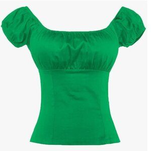Sara USA Green Rockabilly Pinup Peasant Top